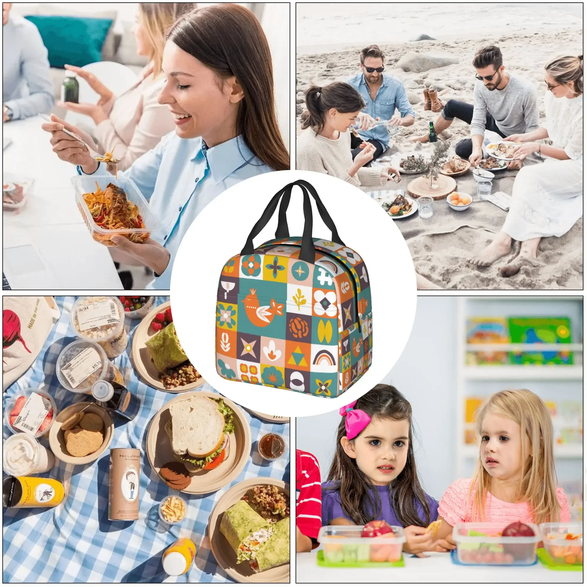 Nordic Style  Insulated Lunch Tote Bag for Women  Resuable Cooler Thermal Bento Box Work School Travel