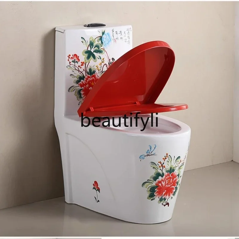 

Toilet toilet Large diameter and high impact ceramic siphon blue and white porcelain Color floor row toilet