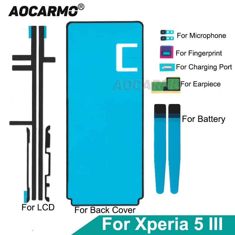 Aocarmo Pełny Zestaw Klejów do SONY Xperia 5 III X5iii XQ-BQ52 BQ72 Przednia Szybka LCD Tylna Obudowa Naklejka Bateria Mikrofon Słuchawka