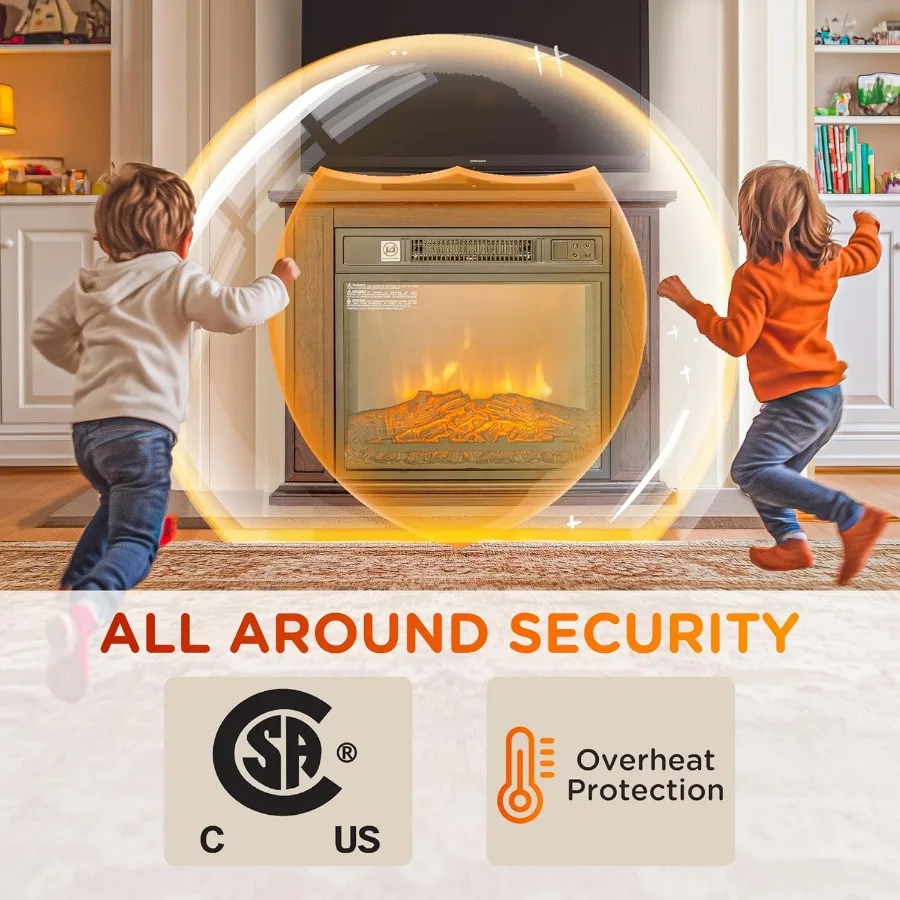 26 Electric Fireplace with Mantel Surround 1400W Replaceable Fireplace Insert Heater with Realistic Log Adjustable Flame Effect