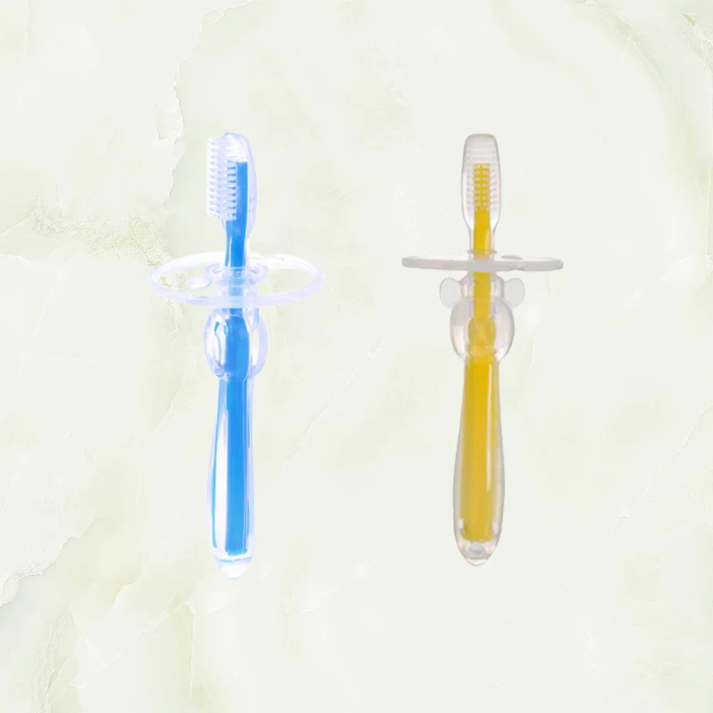 

2Pcs Silicone Baby Toothbrush Bristle Training Toothbrush Umbrella-Shaped Safety Guard Comfortable Design Yellow Blue