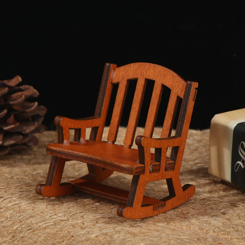 /Kb/Wooden Mini Dollhouse Rocking Chair Model Toy DIY Miniature Accessory 1/12 view 4