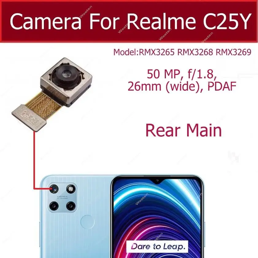 Front Back Rear Camera For Realme C35 C25 C25S C25Y Main Camera  Small Selfie Camera Flex Cable Module Replacement Parts