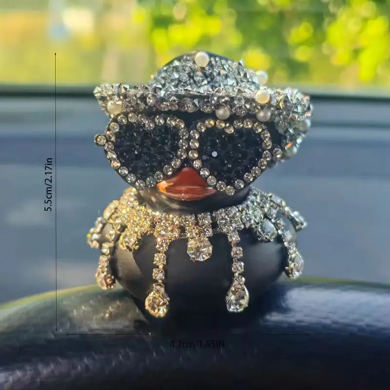 Glitzernde Rosa-Schwarze Diamant-Gummibadeente Auto-Ornamente Armaturenbrett-Dekorationen Luxus-Auto-Deko-Accessoires für Damen und Herren – Detail 8