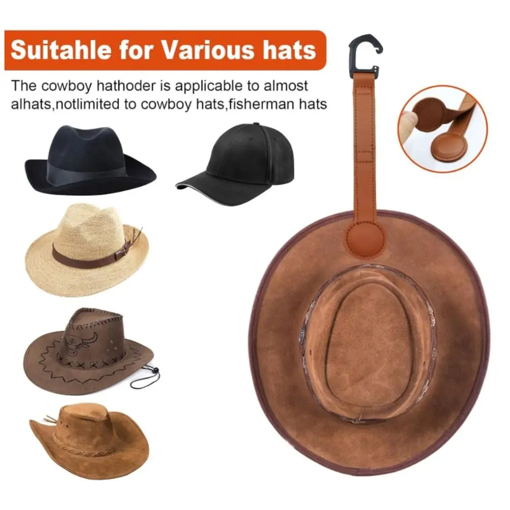 PU Leather Cowboy Hat Holder for Truck Space Saving Easy Installation Magnetic Cap Clip Portable Keep Hat Shape Cowboy Hat Rack view 5