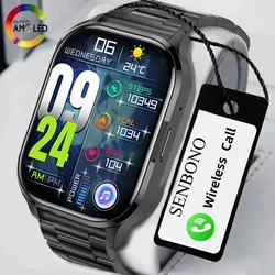 SENBONO AMOLED Screen Smart Watch For Men Always On Display Bluetooth Call Smartwatch Men Sport Watches Women for IOS Android