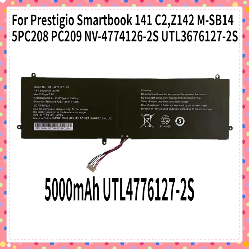 

5000mAh UTL4776127-2S Laptop Battery for Prestigio Smartbook 141 C2,Z142 M-SB145 PC208 PC209 NV-4774126-2S UTL3676127-2S