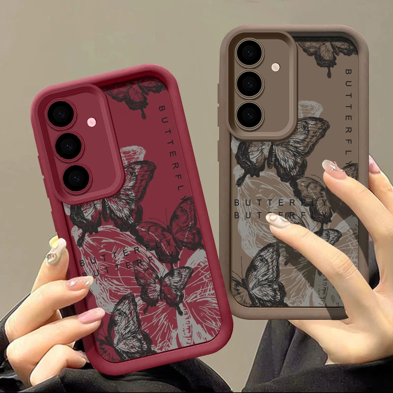Ink Butterfly Case For Samsung Galaxy S26 S25 S24 S23 S22 Ultra S25 S24 FE S25 Edge A57 A37 A15 A36 A53 A54 A56 5G Phone Cover ﻿