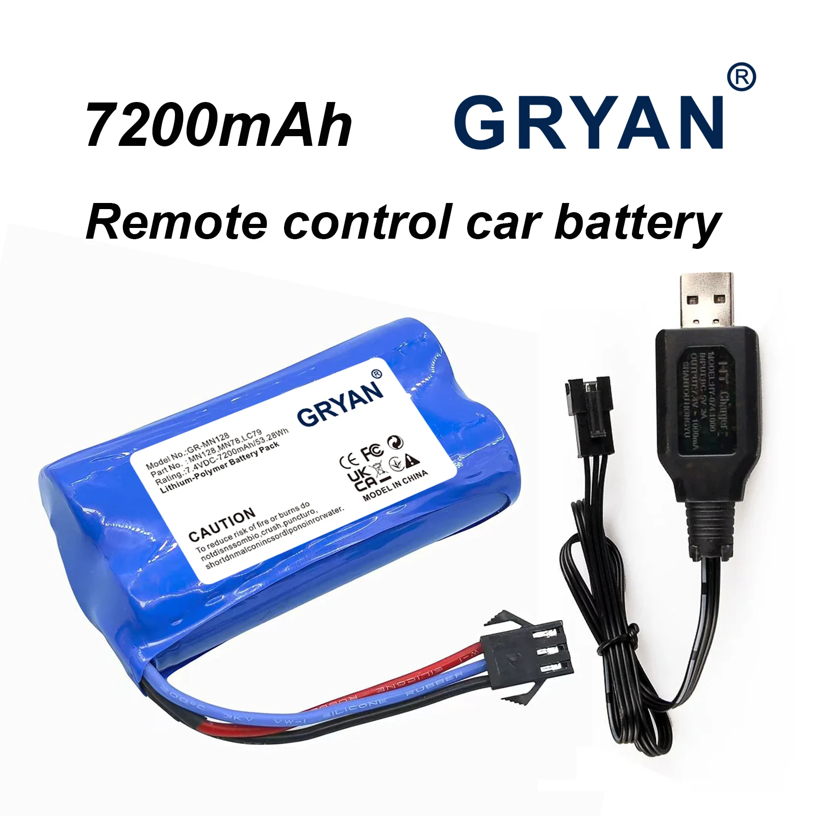 SM-3P Plug Upgrade 7.4V 7200mAh Li-ion Battery With USB Charger For MN82 MN128 MN78 LC79 Remote Control Car Battery 2S 18650 25C