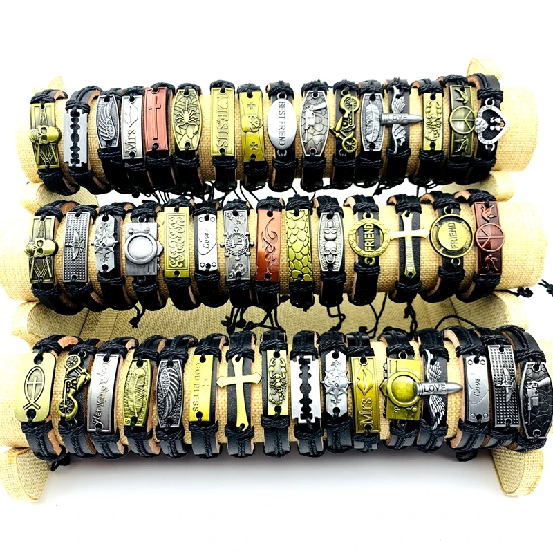 Wholesale 20/30/50/100/200pcs Vintage Leather Bracelets For Men Women Handmade Cuff Fashion Jewelry Party Gift Mix Lot Resizable