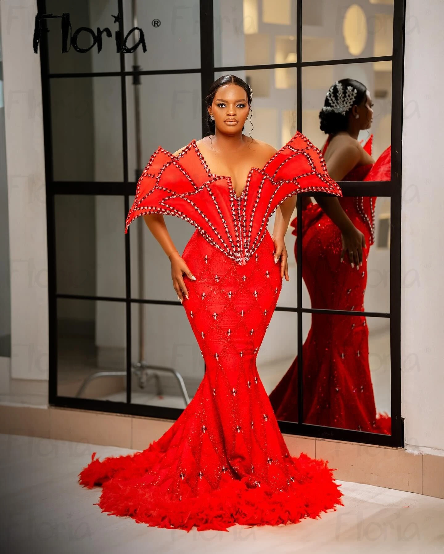 Aso Ebi Off Shoulder Red Evening Dress Luxury Mermaid Prom Dresses Plus Size Wedding Ceremony Dress Vestido De Casamento 2024