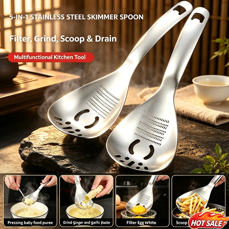 Stainless Steel Ginger Grater Spoon, Manual Garlic Masher Vegetable Grinding Tool Kitchen Utensil For Ginger Garlic Puree Making