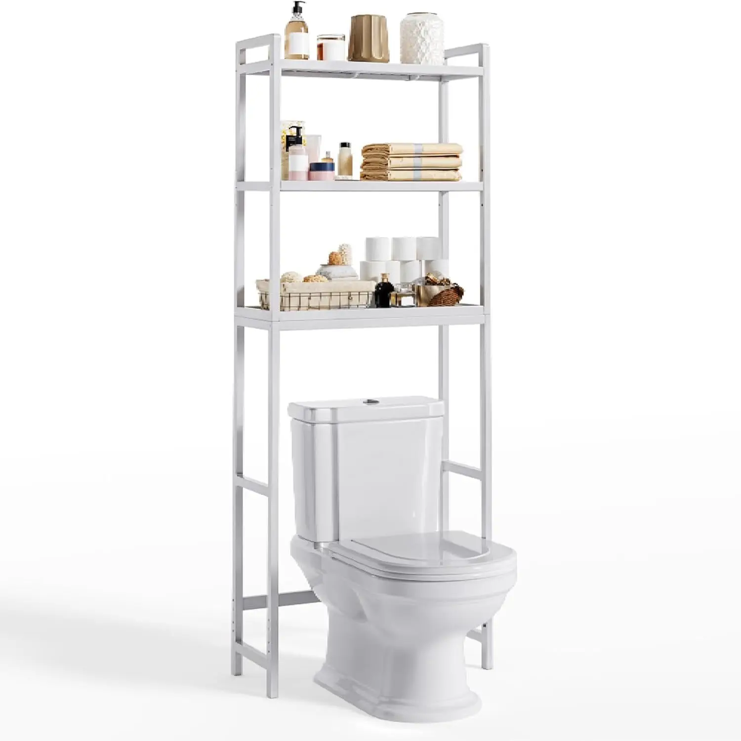 

3-Tier Bamboo Over-The-Toilet Cabinet, Freestanding with Adjustable Shelves for Bathroom & Laundry Room