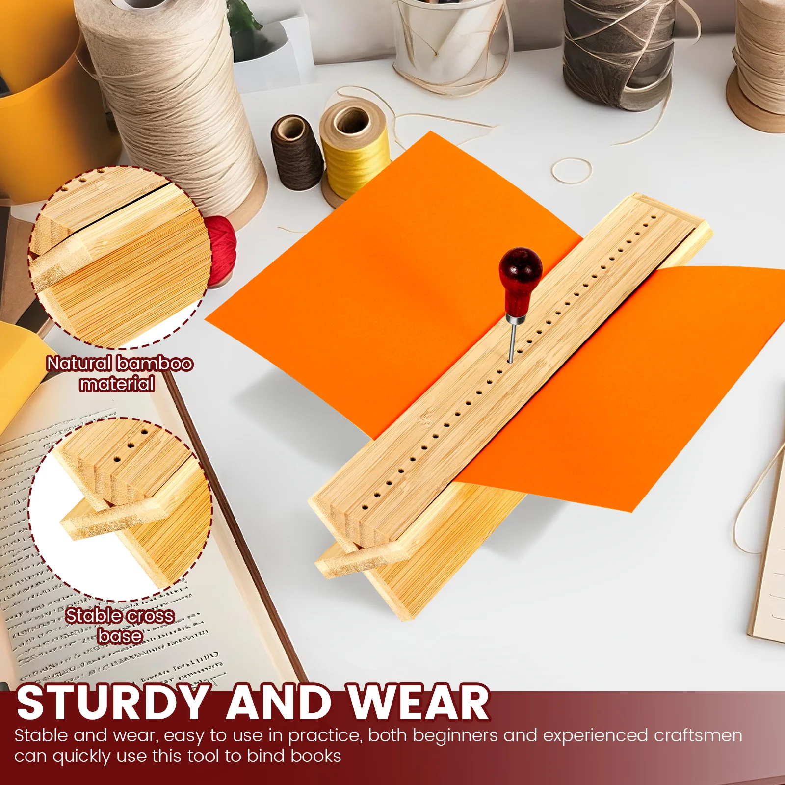 Book Binding Cradle Kit with Piercing Guide and Awl Wood Bookbinding Punching Cradle Journal Photo Album DIY Crafts Binding Tool