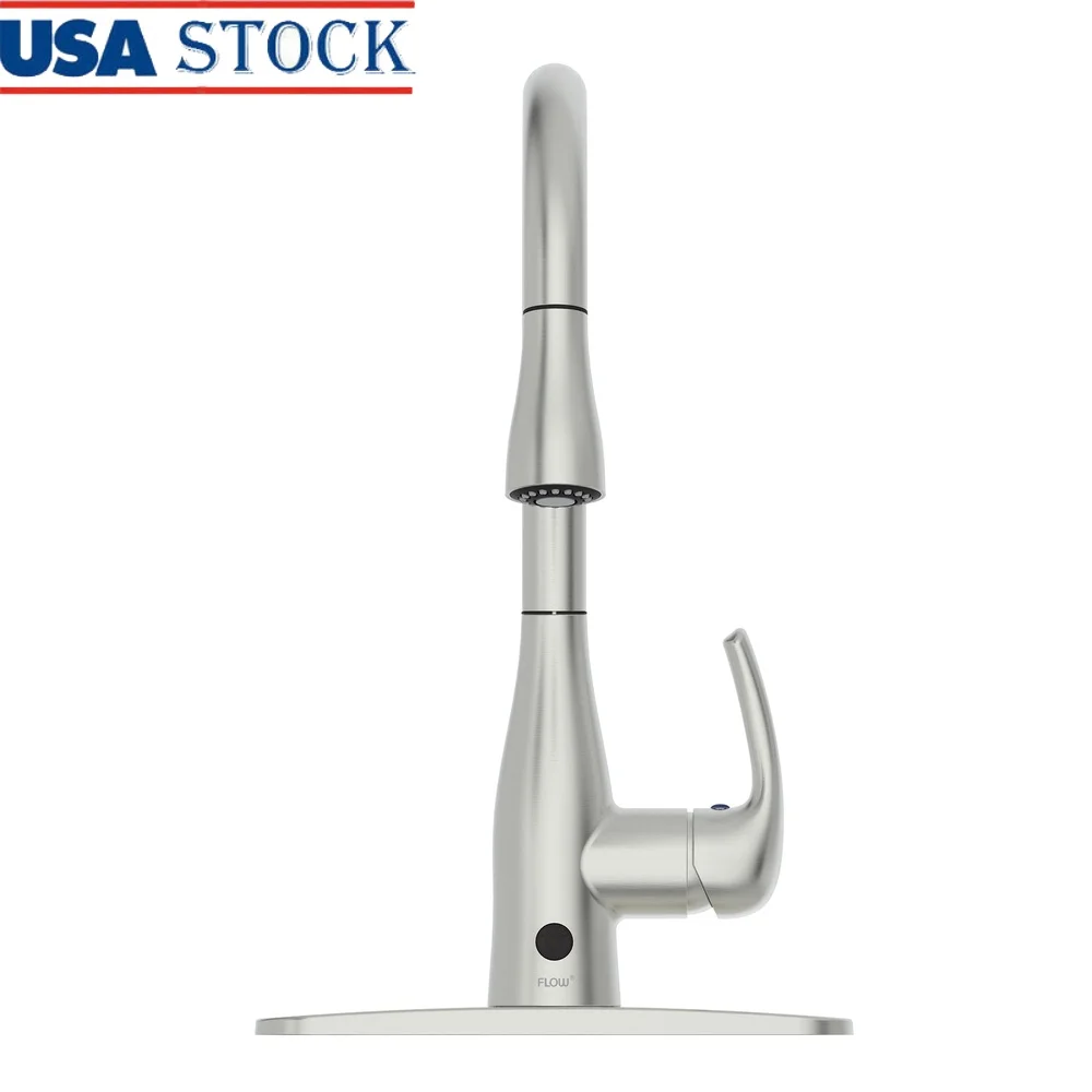 

Бесконтактный кухонный смеситель с активацией движения, выдвижной спрей, двойная функция, установка без помощи рук, работающий от батареи, легко чистится