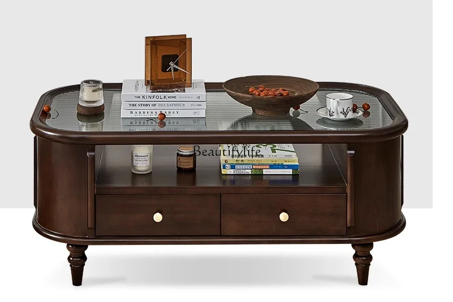 

American retro coffee table TV cabinet combination light luxury simple solid wood coffee table tea table