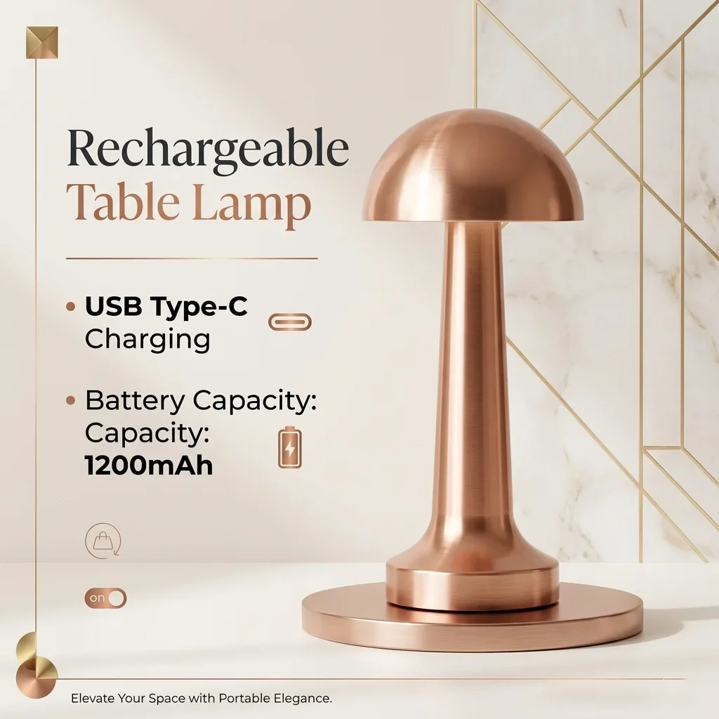GGbingo LED Table Light 3Colors Retro Coffee Shop Decor Rechargeable Table Lamp with Touch Control Mushroom Dumbbell Styles