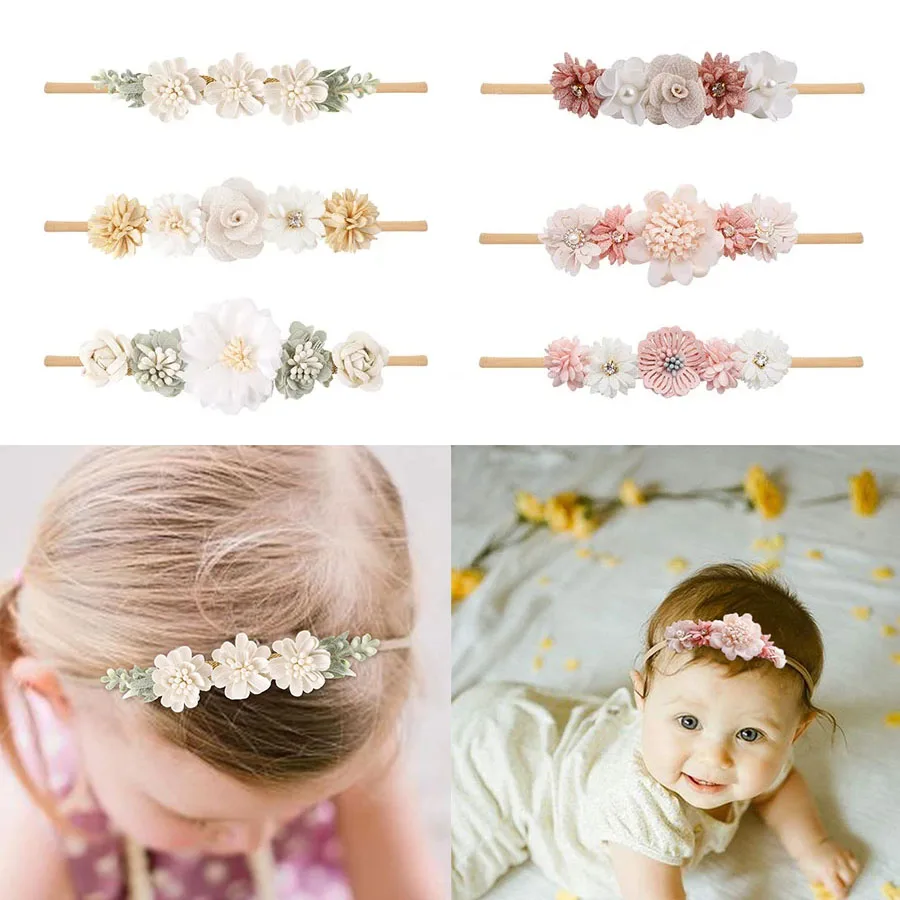 1/3pcs Baby Headbands for girls Kids Cute Flower Headwear Nylon Soft Elastic Hair Band Gifts Toddler Headband Hair Accessories