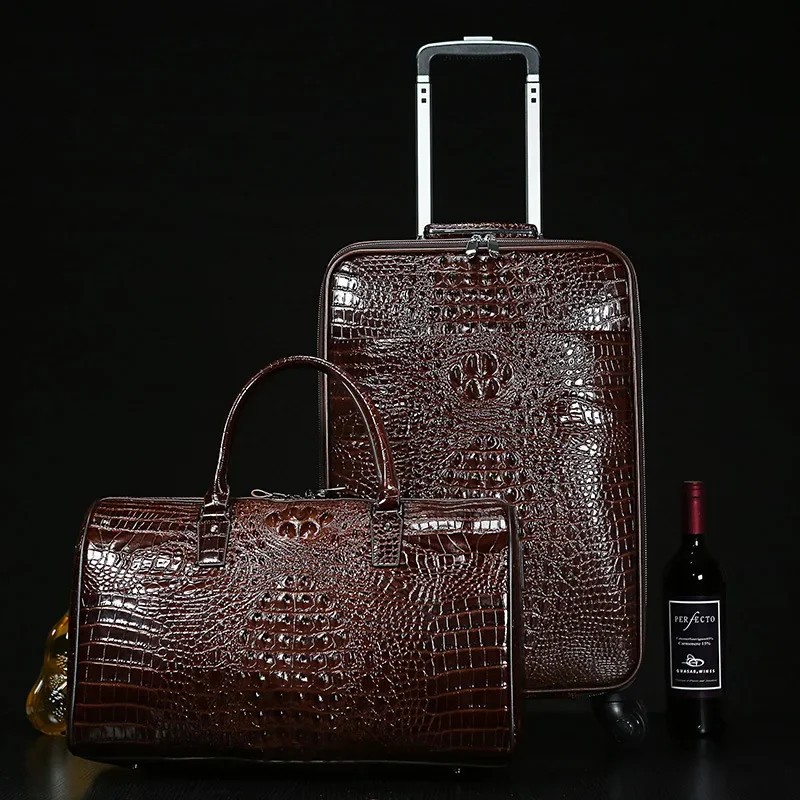 New Alligator Pattern Suitcase with Tote Backpack Men's First Layer Cowhide Trolley Suitcase Boarding Box