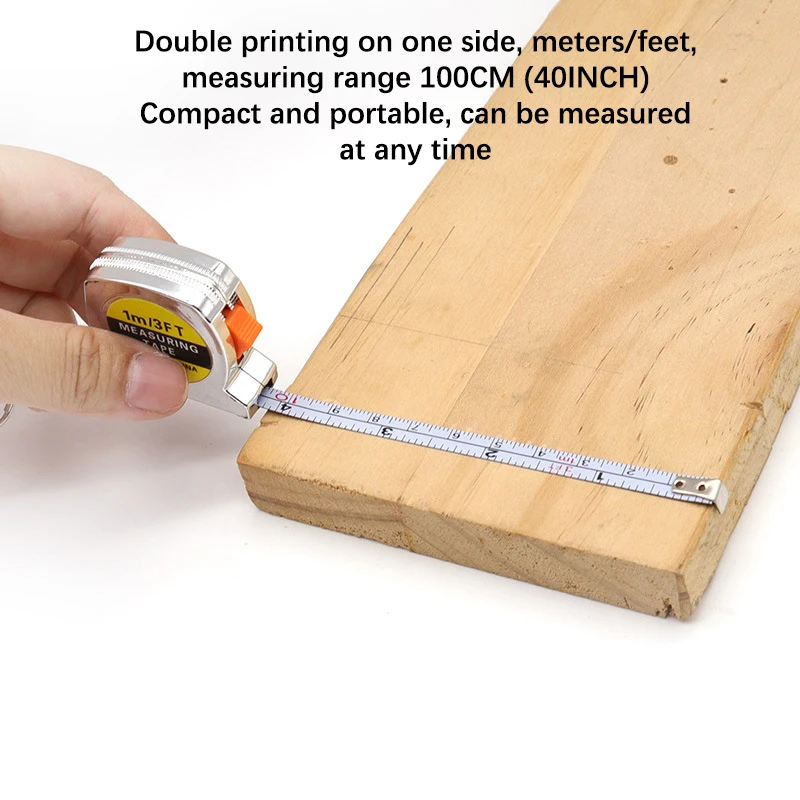 مسطرة فولاذية ناعمة صغيرة محمولة بطول 1 متر، شريط قياس متعدد الأغراض مع سلسلة مفاتيح متري ومقياس مزدوج بوصة
