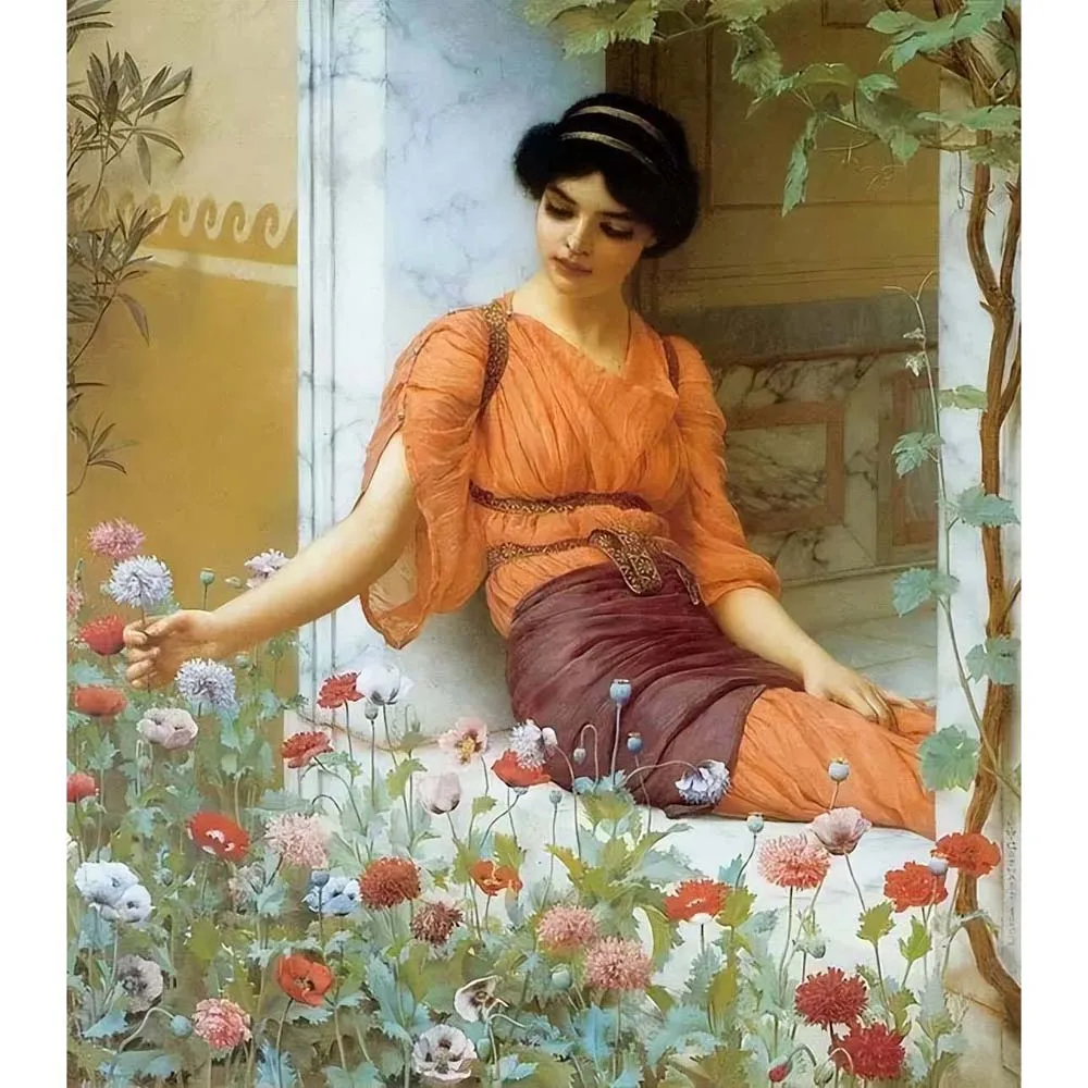 Hand painted high quality reproduction of Summer Flowers by John William Godward Neoclassicism Beauty Oil Painting Home decor