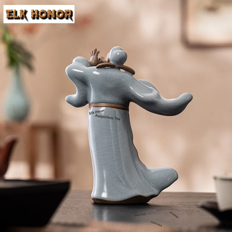 ZAEYORIA Handmade Li Bai Figurine Azure Ru Kiln Crafts Chinese Style Home Decor For Living Room Wine Cabinet Literary Ornaments