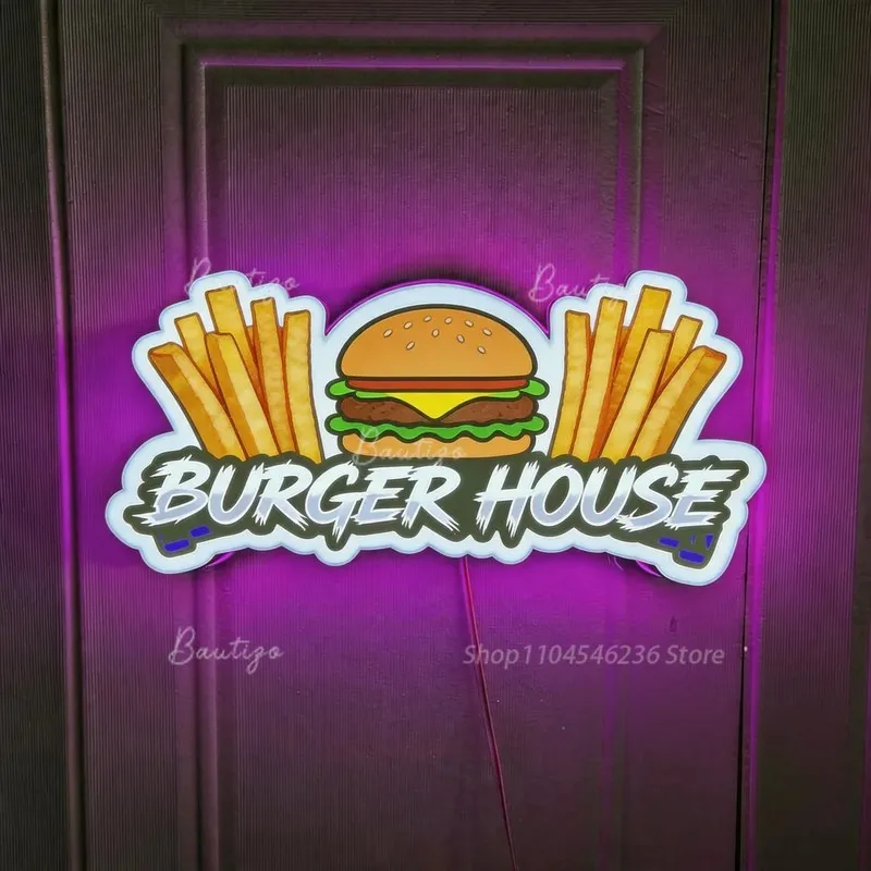 Restaurant Custom Neon Sign, RGB Acrylic LED Signboard, Wall Illuminated Letter Light Box for Business Logo Poster Print