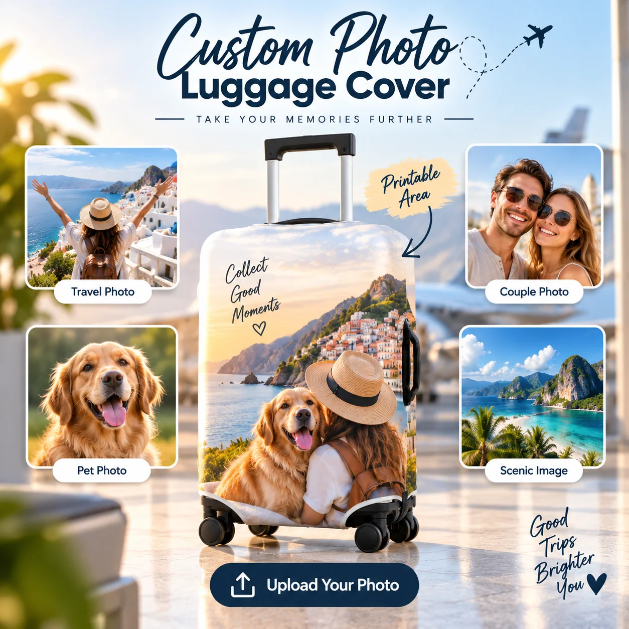 Custom Photo Luggage Protective Cover Personalized Printed Polyester Suitcase Sleeve Elastic Dust‑proof Luggage Skin Double-side