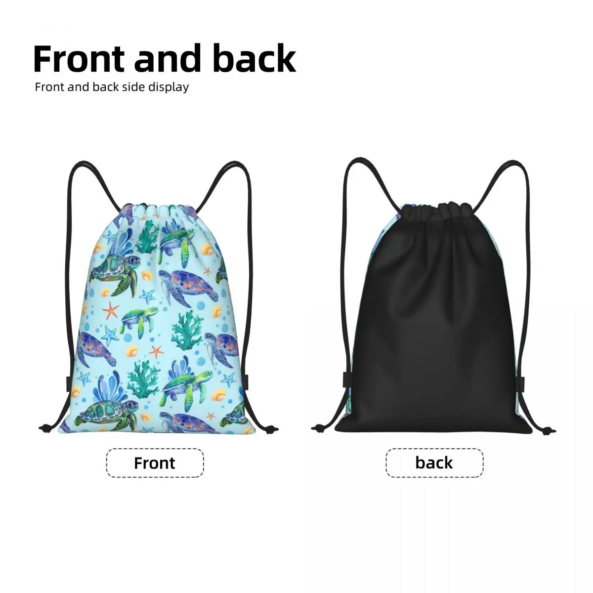 Custom Sea Turtles Drawstring Bag Men Women Portable Sports Gym Sackpack Sea Animal Training Backpacks