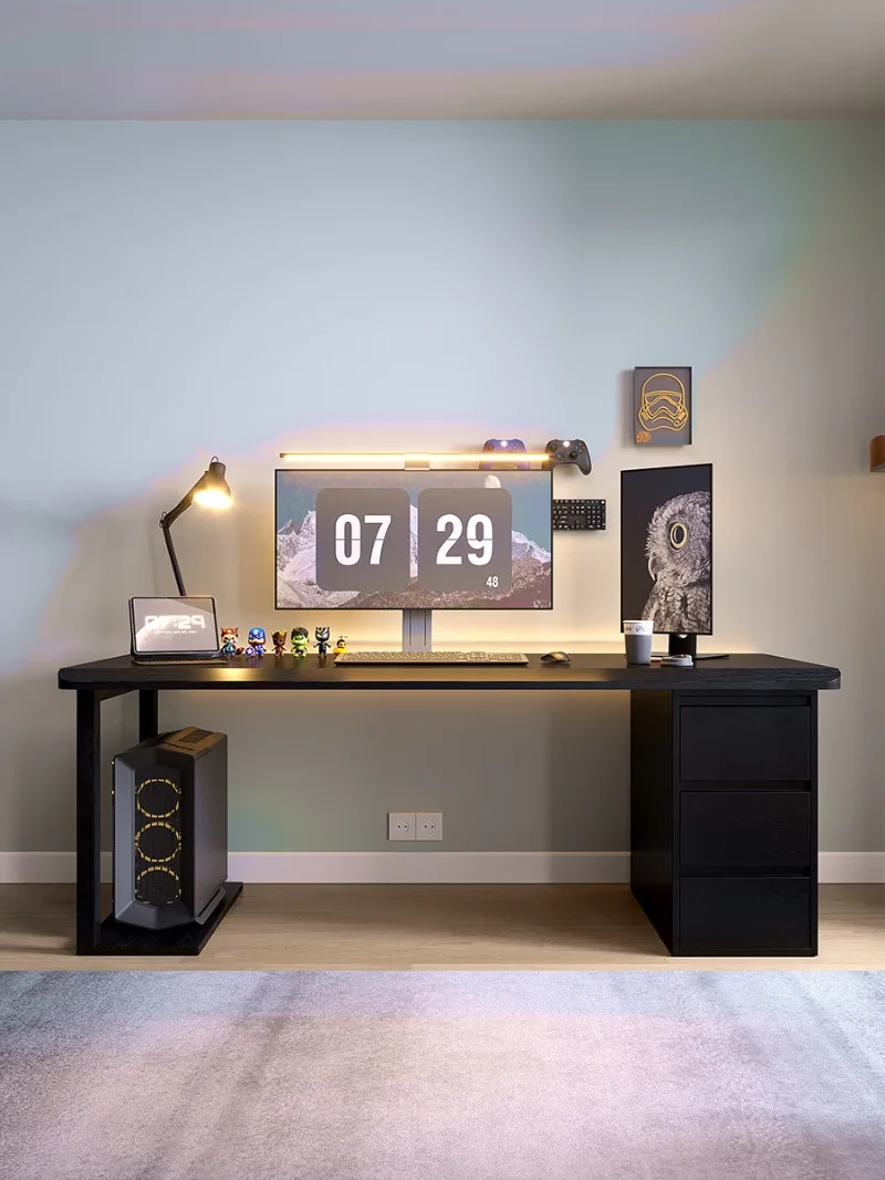 2026 New Home Office Computer Desk Study Bedroom Desk E-sports Table Host Rack Drawer Cabinet Long Desk