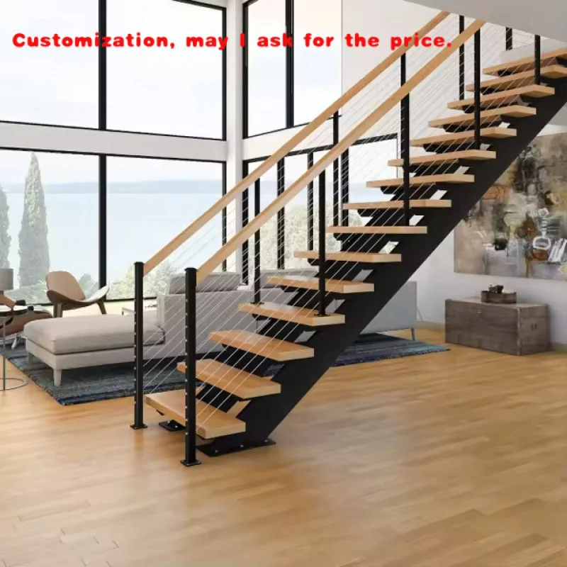 

custom.High End Factory Custom Double Stringer Rope Attic Loft Wood Staircase