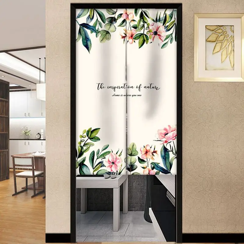VIKAMA Green Plants Flowers Japanese Noren Door Curtain Partition Curtain Kitchen Bedroom Entrance Restroom Decor