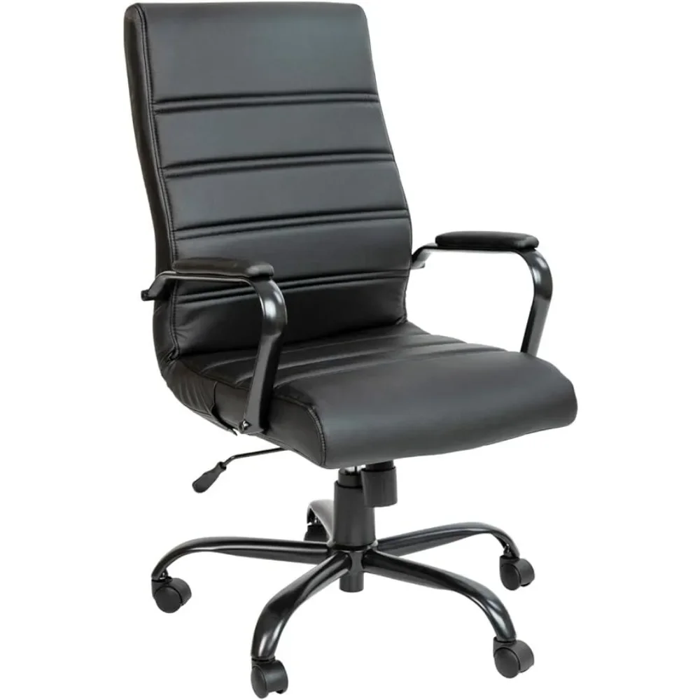 Back Desk Chair - Black LeatherSoft Executive Swivel Office Chair With Black Frame - Swivel Arm Chair Computer Cover Furniture