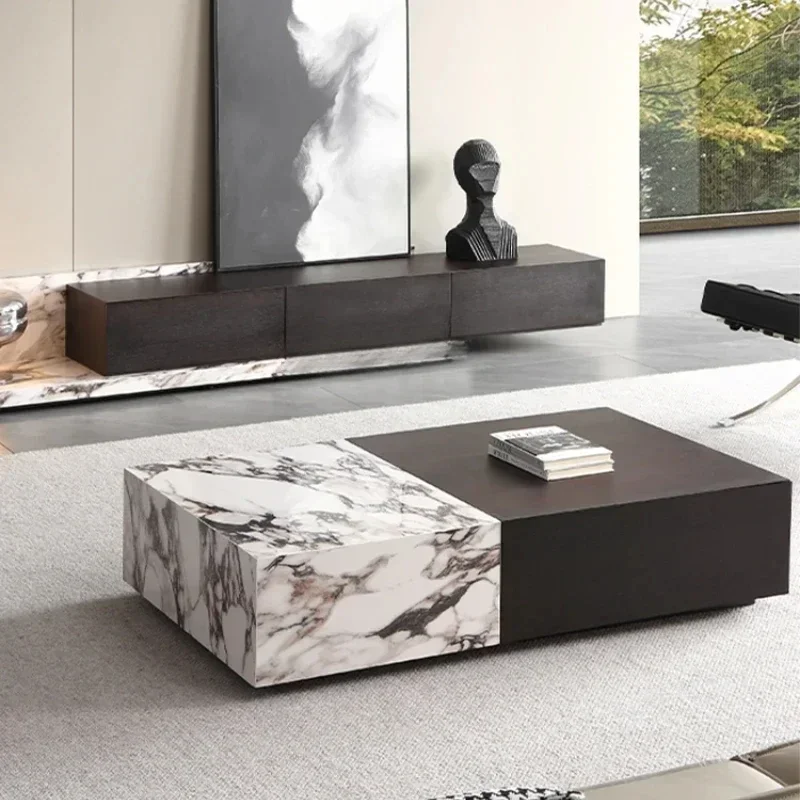 Italian minimalist rock slab coffee table household living room modern rectangular smoke color