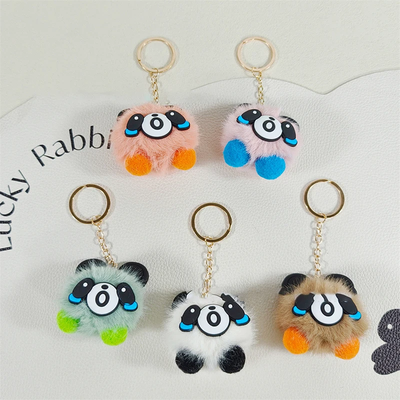 Creative New Cute Colored Panda Pendant Keychain Soft Cartoon Faux Fur Ball Keyring Car Key Chain Bag Pendant For Kids Gift