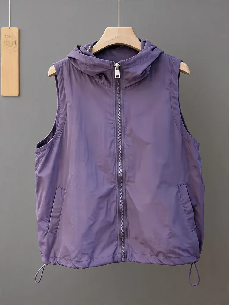 

Spring Summer New Loose Women's Sun Protection Vest Casual Outdoor Thin Jacket Workwear Style Modern Straight Cut Zipper
