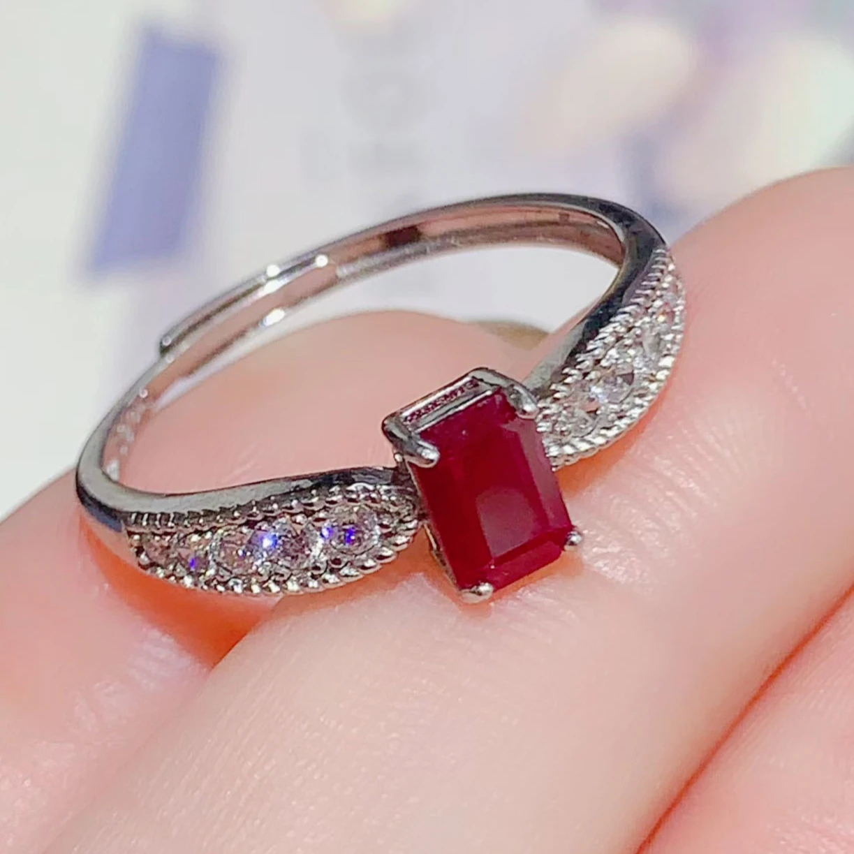 4x5mm Natural Ruby Promise Ring 925 Sterling Silver Fine Crafted Statement Gemstone Ring for Women