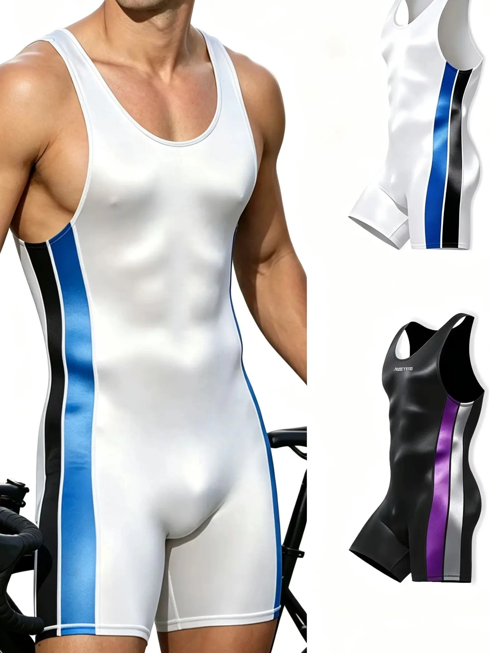 White jumpsuit Cycling Kit transparent tight boxer shorts ice silk men's I-shaped vest chest shapewear