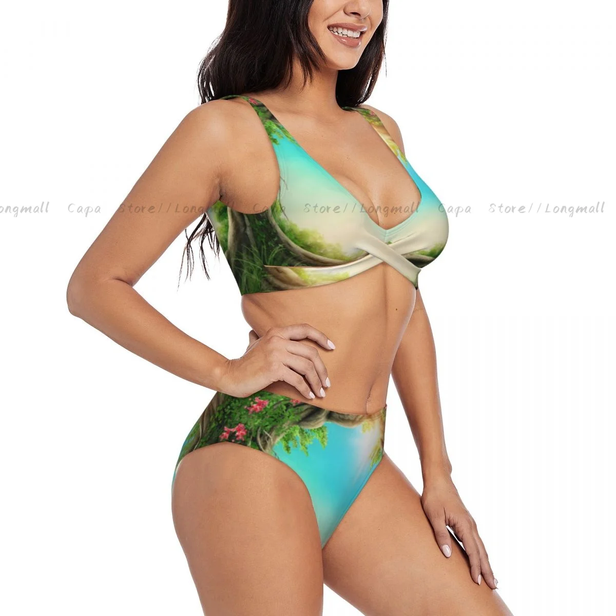 

Летний женский комплект бикини с v-образным вырезом, зачарованный темный лес на весну, женский купальник из двух предметов, пляжный купальник, купальный костюм