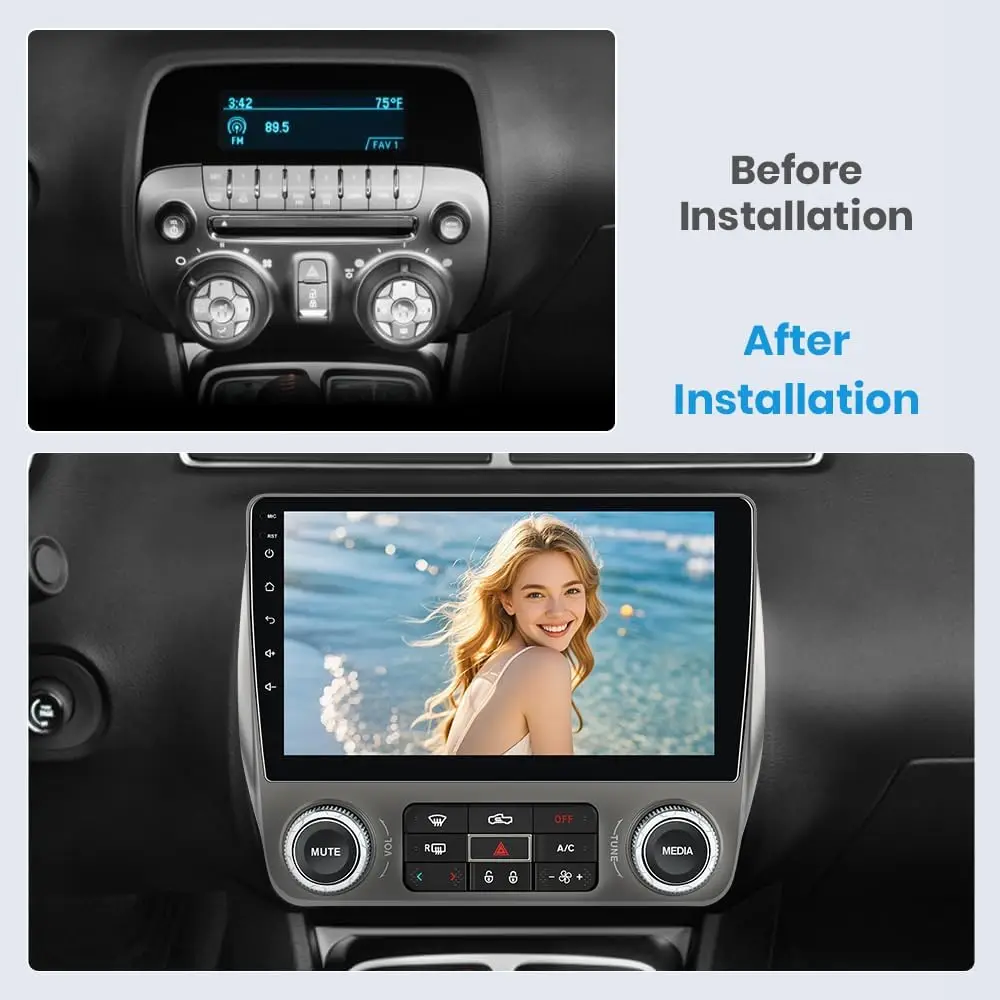 Junsun Car Radio Stereo for Chevy Camaro 2010-2015 CarPlay Android Auto 2GB RAM 64GB ROM Support Bluetooth 5.0 GPS Navigation DSP SWC Rearview AM/FM