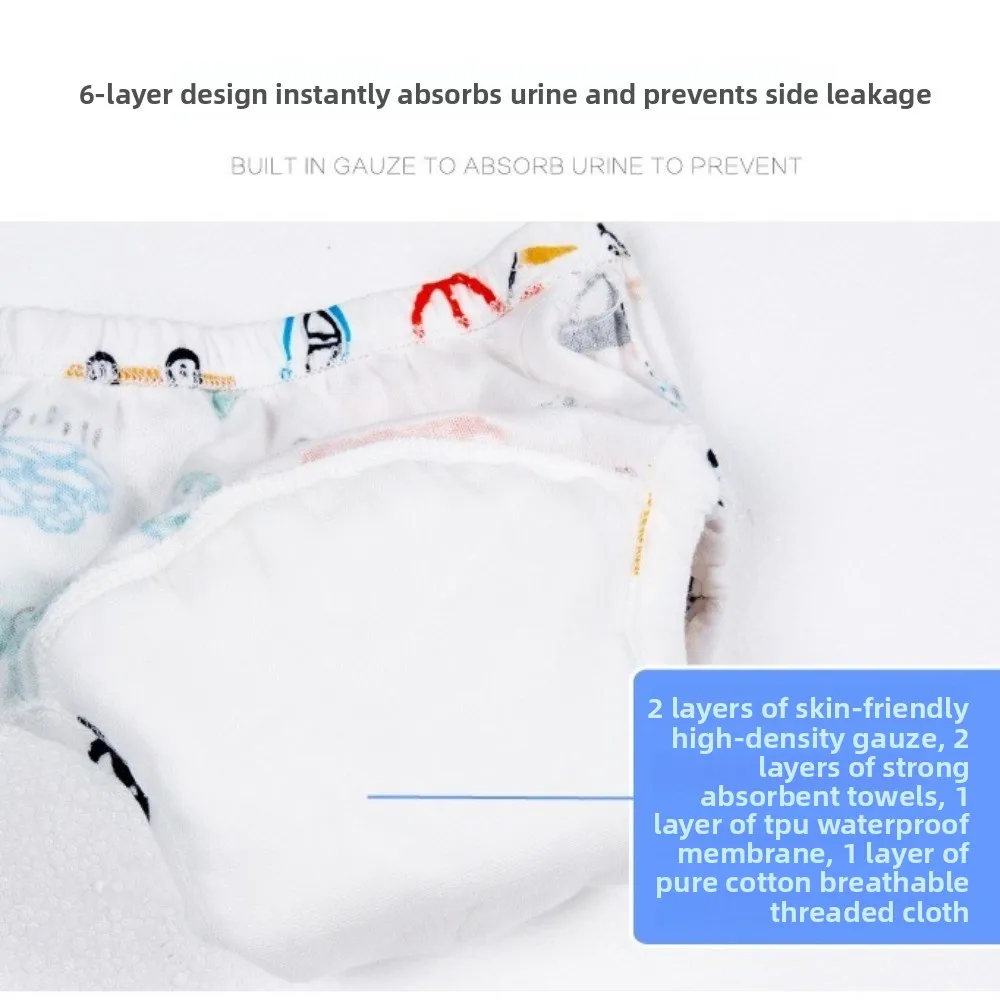 Soft Cotton Training Pants Breathable Waterproof Washable Diaper Absorbent Leakproof Underwear for Boys Girls