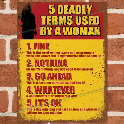 5 DEADLY TERMS WOMAN Funny Metal Signs Mancave Shed Bar Vintage Retro Tin Sign --Tin Sign