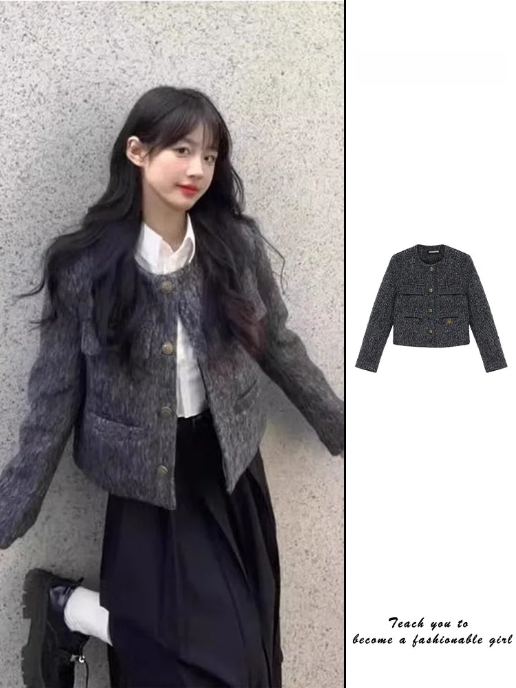 

ey ort Woolen Jaet Women's Spring Autumn 2025 New Sle Small Fraance Wind High-End Feel ort Coat Top for Ladies