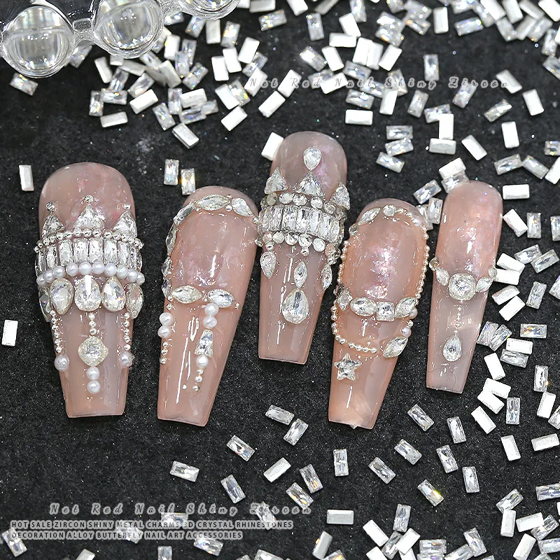 

50PCS Glitter Mini Rectangle Zircon Nail Art Rhinestones Charms Reflective Strip Pile Diamond Decorations Manicure DIY Ornaments