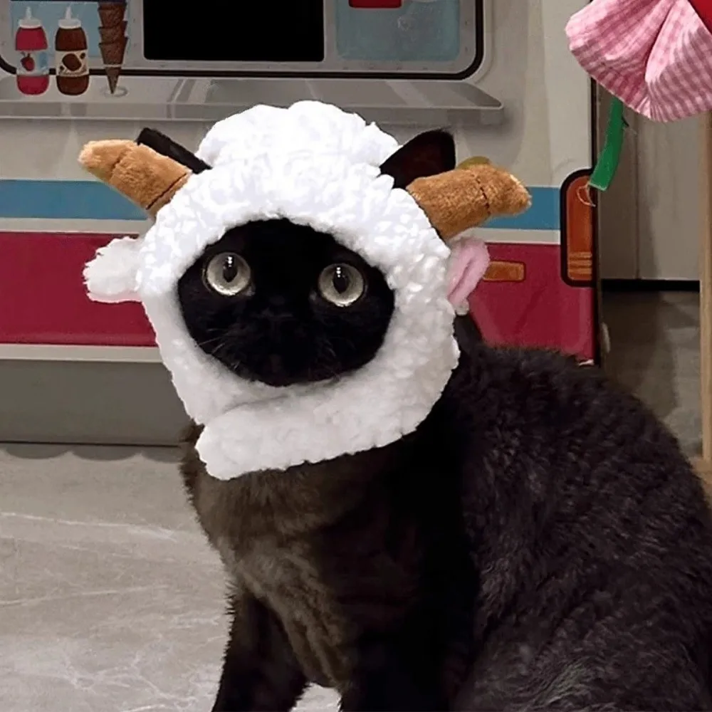 Pet Costume Cartoon Cat Cosplay Hat Comfortable Soft Goat Style Hat Creative Funny Pet Head Cover Puppy Kitty