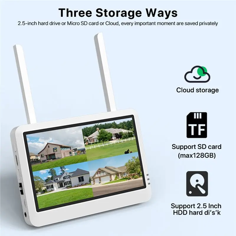 8CH Wireless 7-Inch LCD Monitor NVR Screen With WIFI Home Security Recorder System Video Surveillance H.265 EU Plug