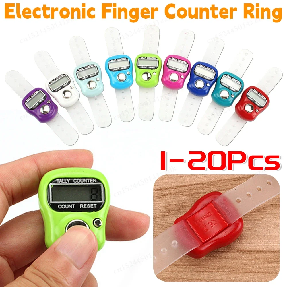 1-20pcs Finger Counter Ring 5 Digital LED Electronic Handheld Tally Counter Clicker Counter with  Islamic Tasbih Bead image 2