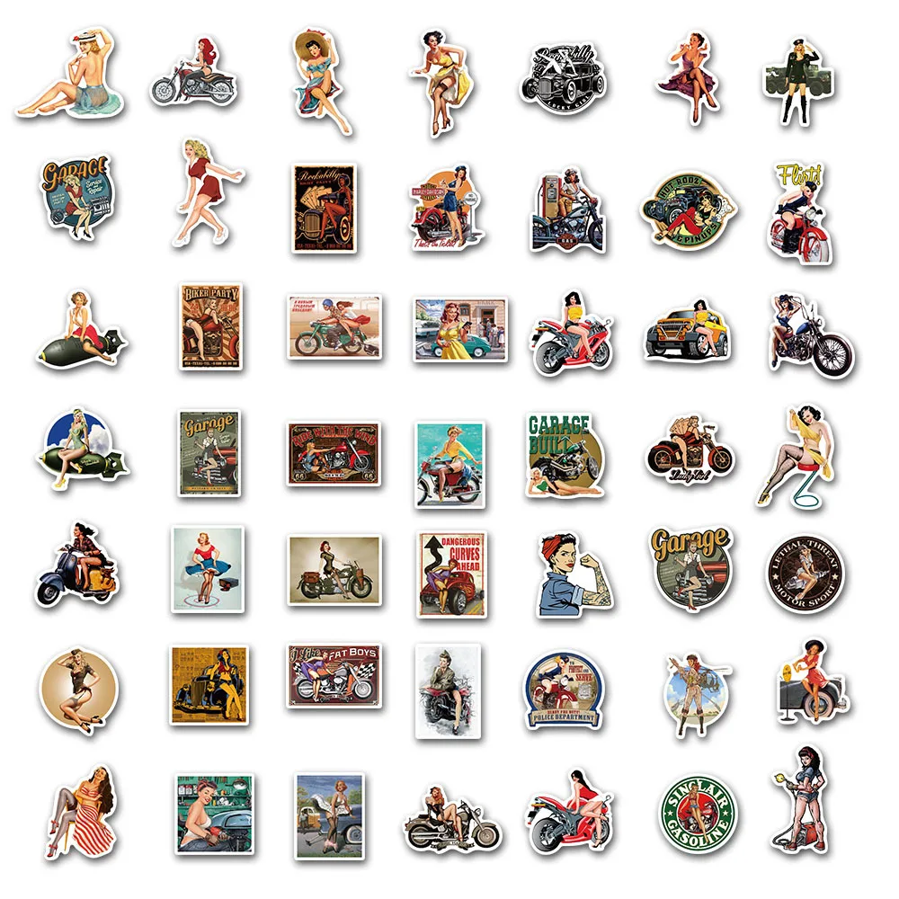 50/100 pçs estilo retro sexy adesivos anime pin up menina adesivos skate portátil guitarra scrapbooking moto pvc decalque