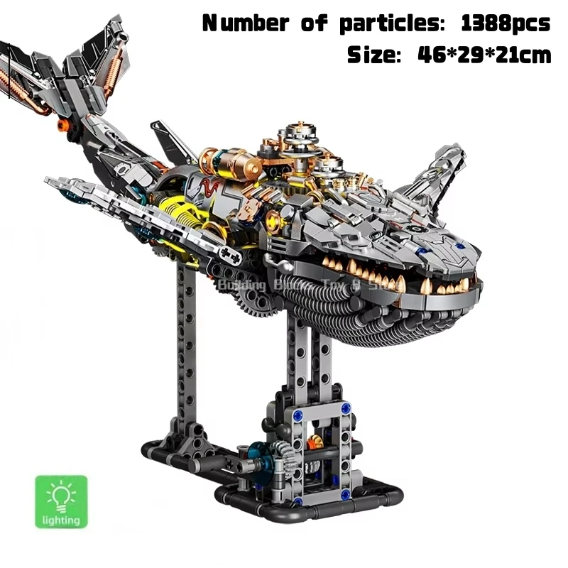 1388pcs Technical Mechanical Whale Building Blocks Bricks Model Animal World Sea Life With light Assembly Boy Toys Kid Gifts Set