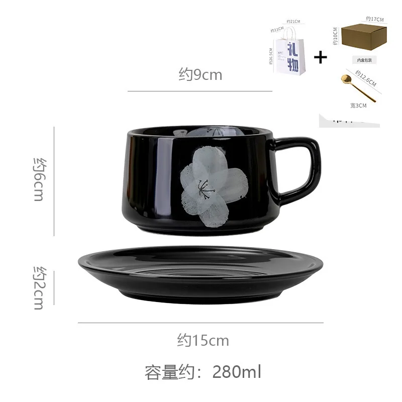 Home Drinkware Japanese retro style underglaze color mist flower ceramic coffee cup and saucer set high-value gift home mug